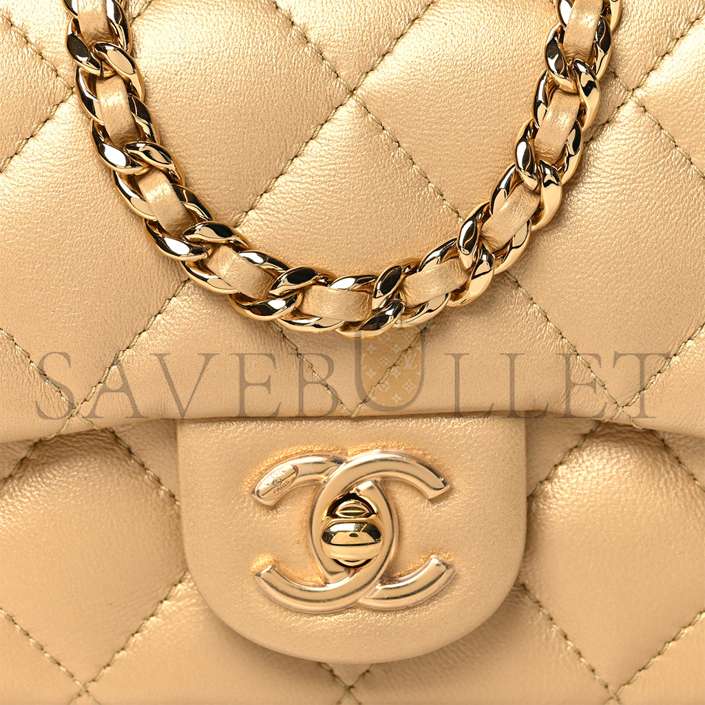 Ch*el master lambskin quilted mini resin top handle rectangular flap gold (19*12*6cm)